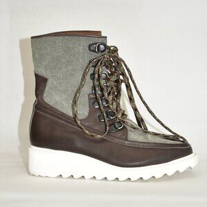 $260 Free People Fallon Hiker Boots leather Green Brown Lace Up 38 (TPO19.5)